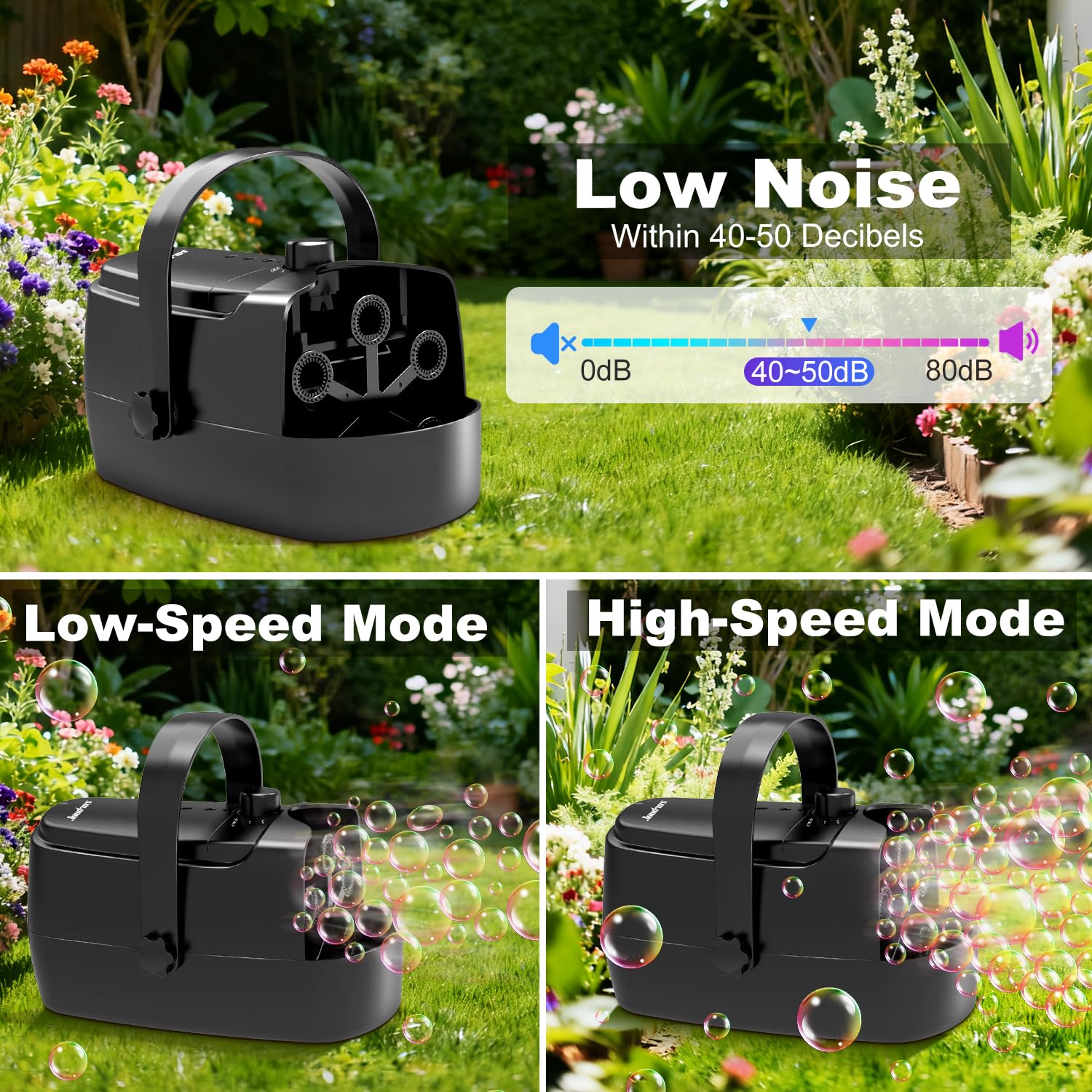Zerhunt six spinning wand action delivers rapid bubbles for outdoor fun.