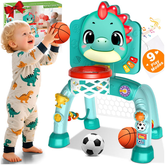 Zerhunt Toddler Sports Center hoop dunk enhances hand-eye coordination during indoor play.