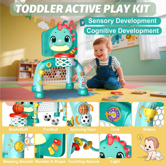 Zerhunt Toddler Sports Center soccer kick demonstrates leg coordination at home.