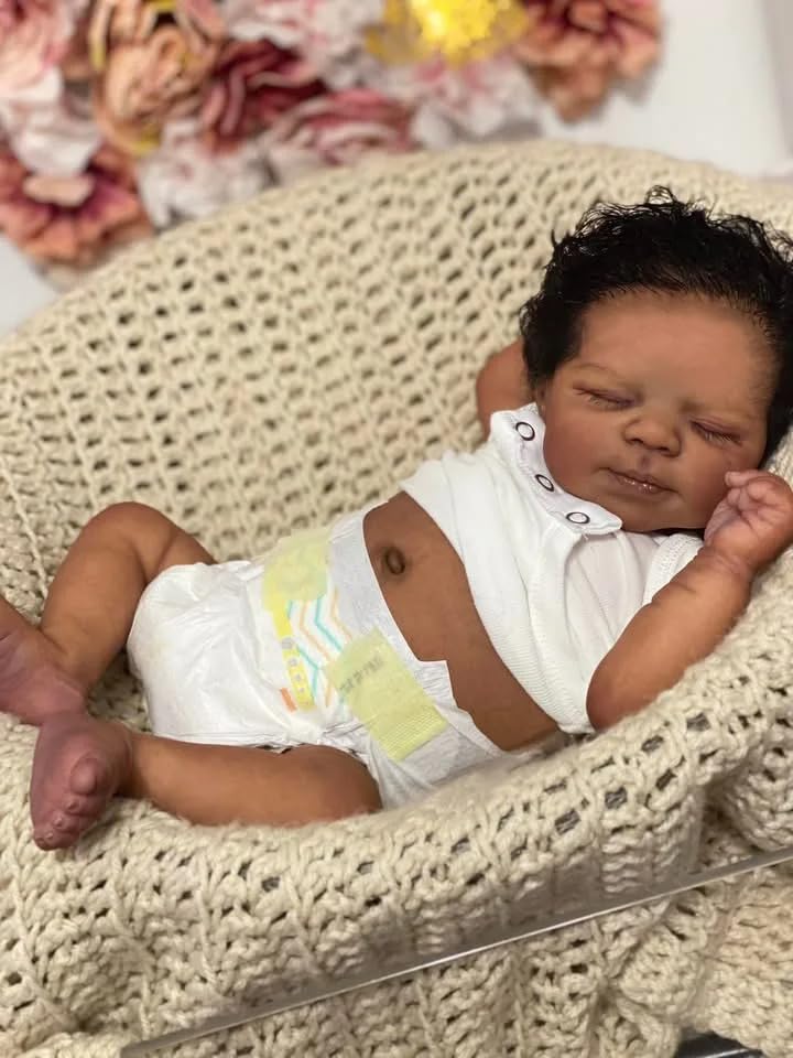Zero Pam black reborn doll 18in full body shows lifelike skin tone for nurturing play.