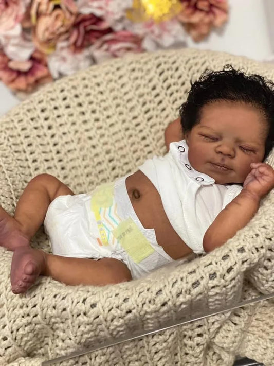 Zero Pam black reborn doll 18in full body shows lifelike skin tone for nurturing play.