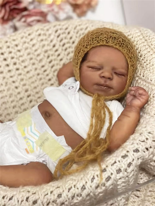 Zero Pam rooted hair on black reborn doll head enhances realism and care play.