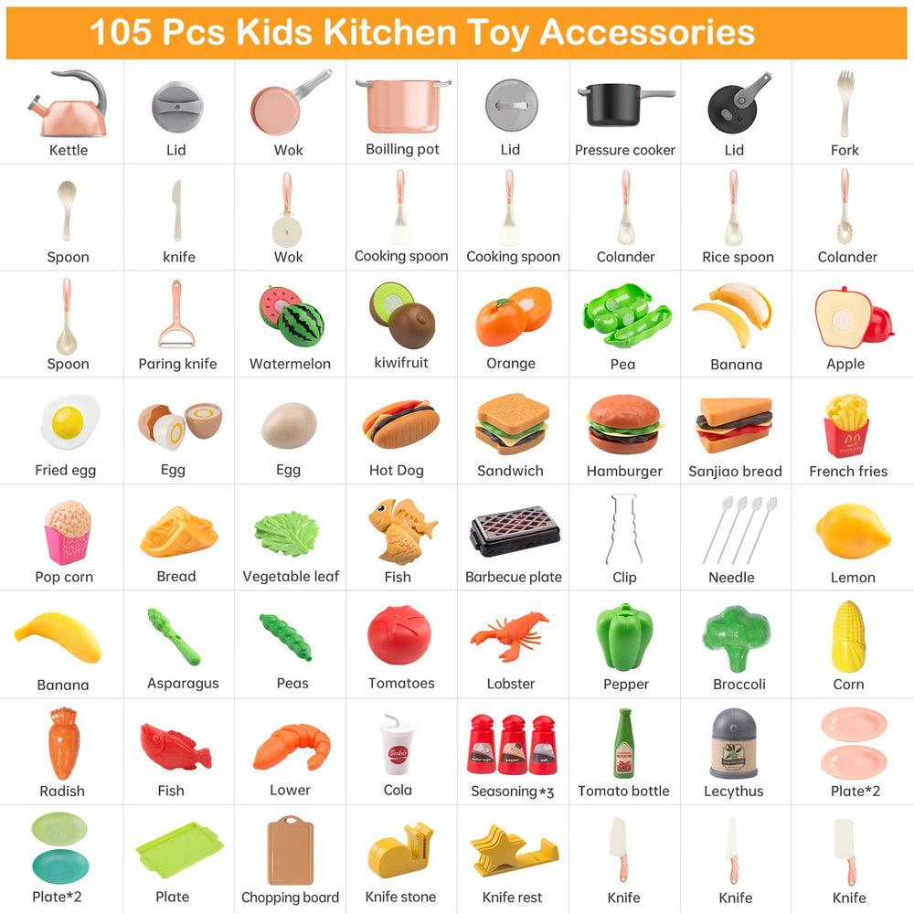 Zero Zoo 105Pcs kitchen set pink grill station for role-play