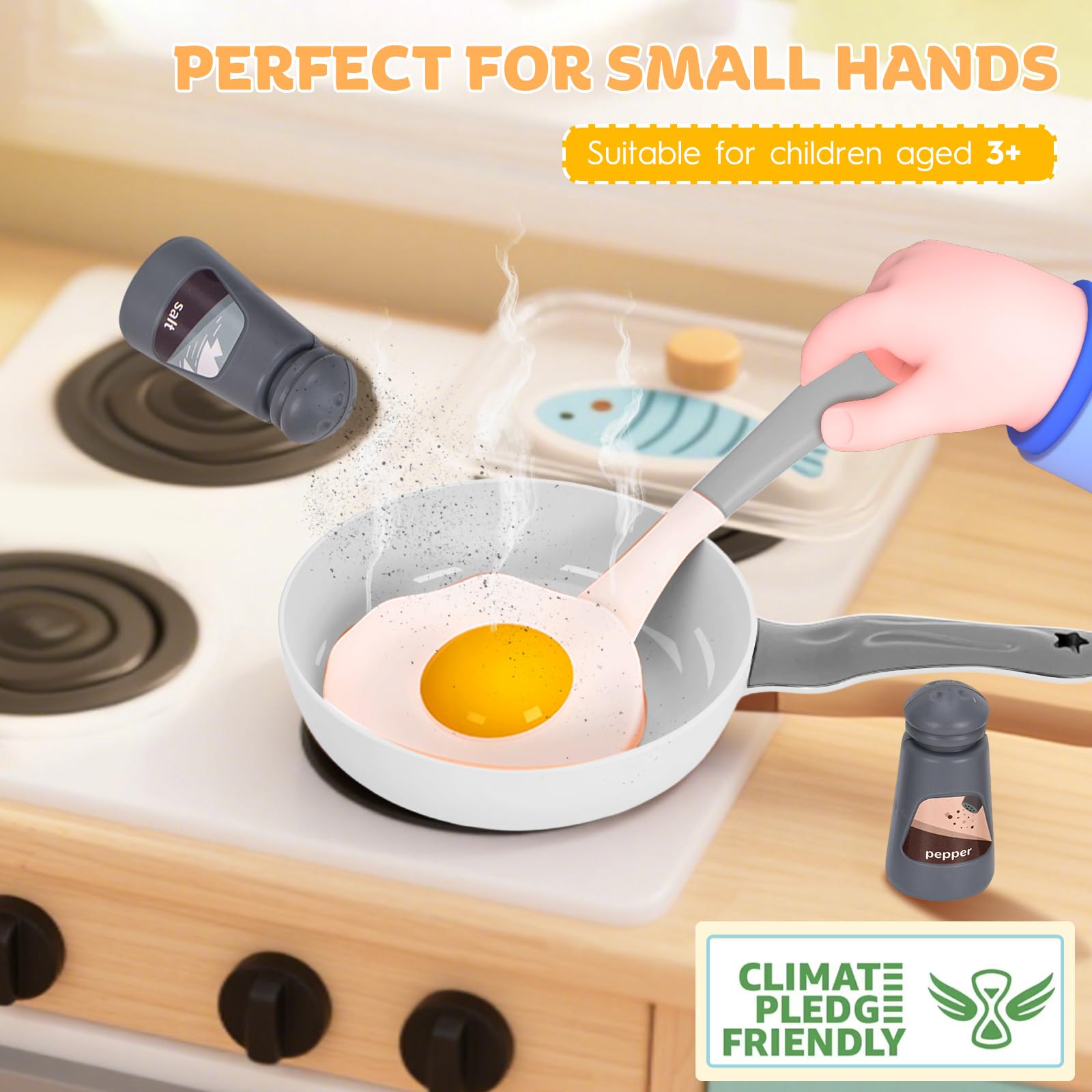 Zero Zoo pots and pans with kettle for realistic cooking during playtime.