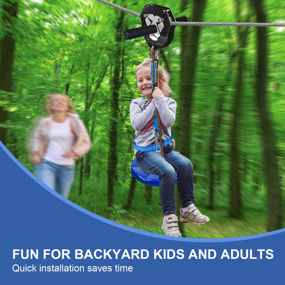 ZEROMX family-friendly backyard zipline for kids and adults.