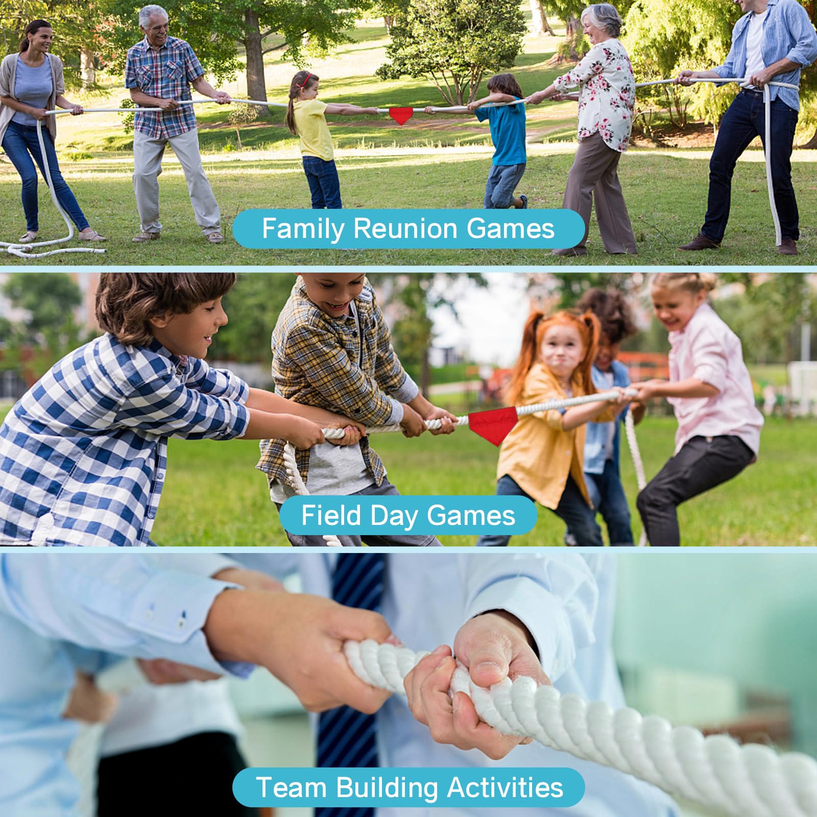 ZEROMX Tug of War rope complete set includes medals, whistle, and carry bag.