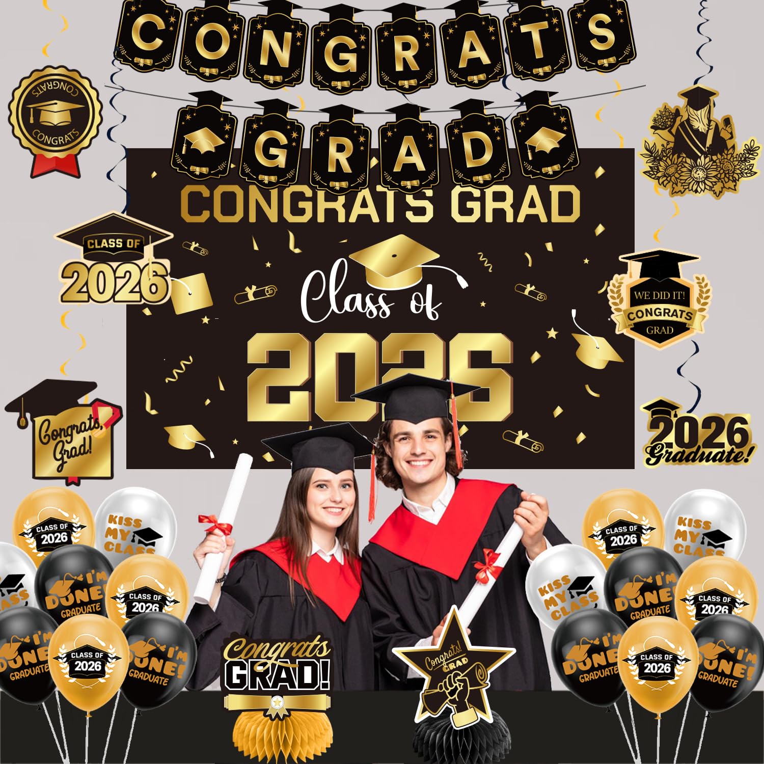 Zerunyiw Class of 2026 Backdrop highlights the milestone with a shimmering gold theme.