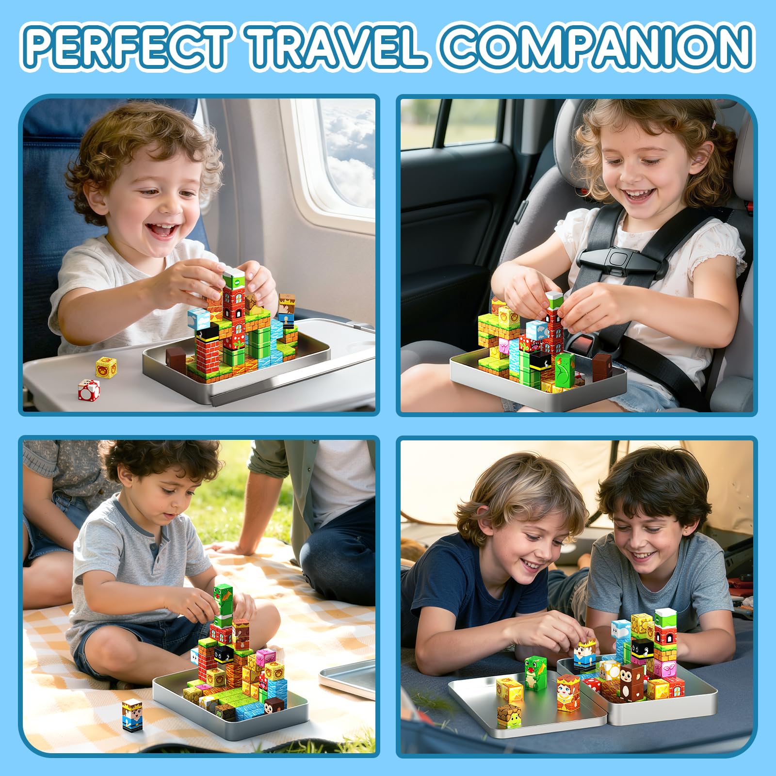 A child builds a castle with Zerxpho cubes, showing imaginative hands-on exploration.