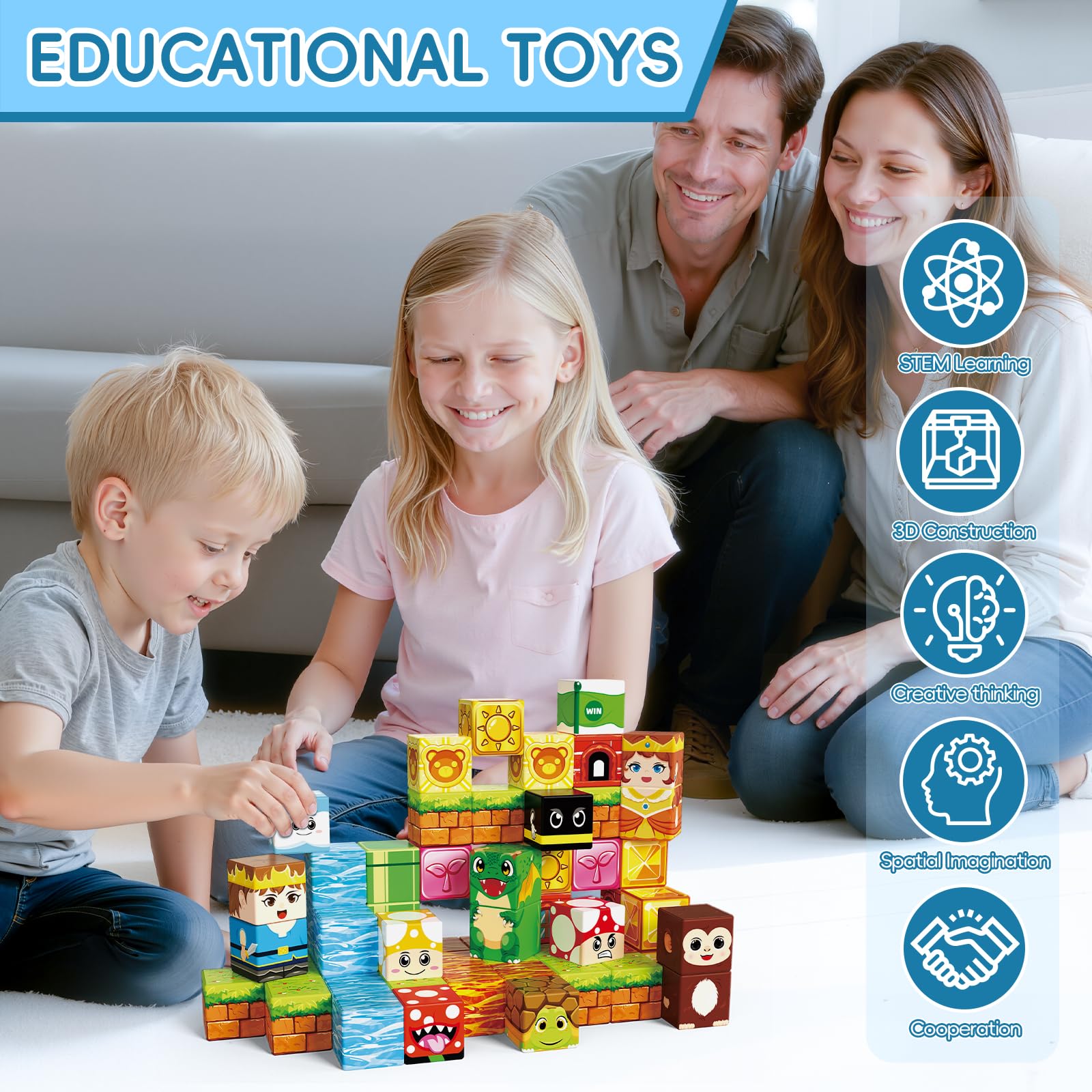 Close-up of colorful blocks highlights colors, shapes, and spatial learning in action.