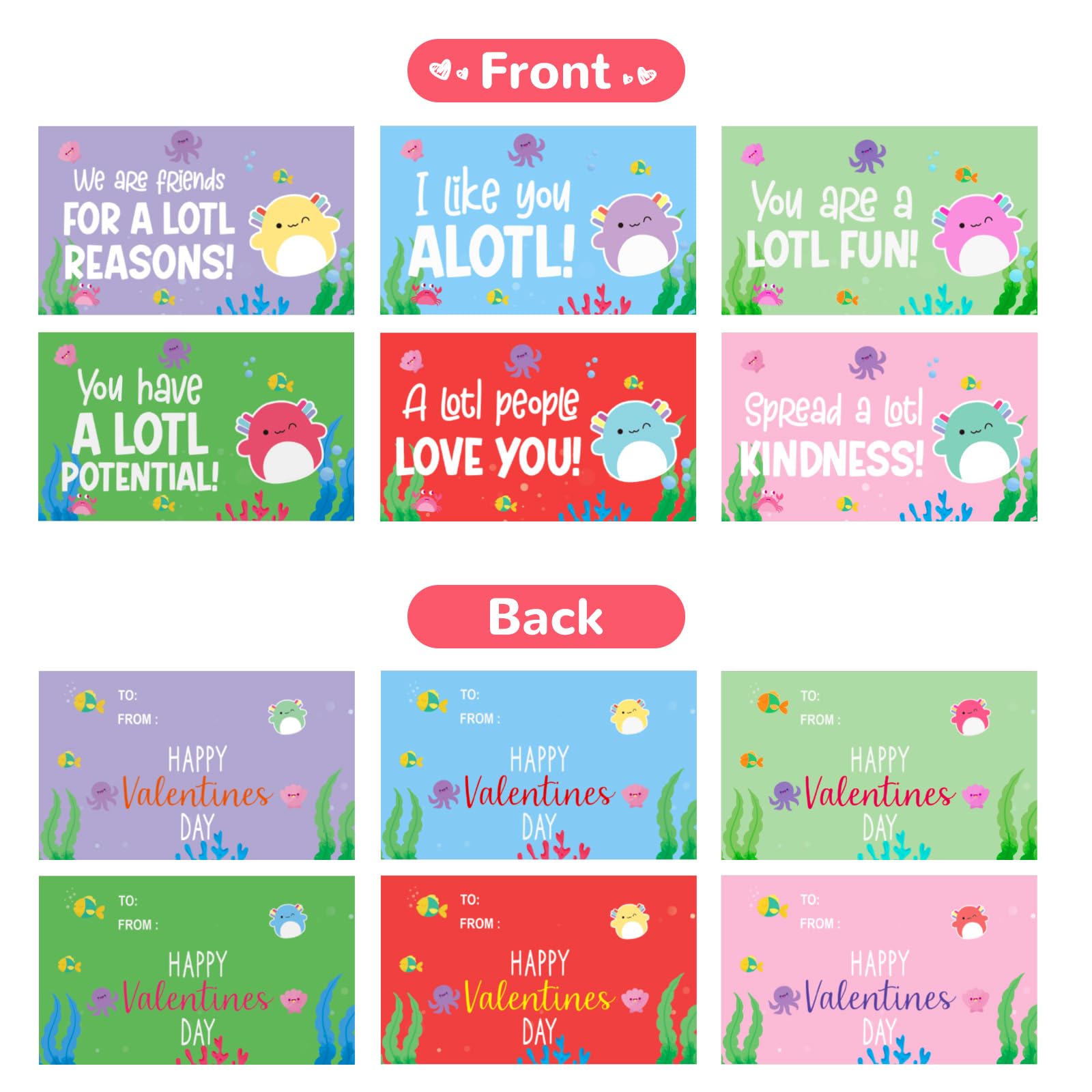 Zesua axolotl themed gift tags with six personalization options