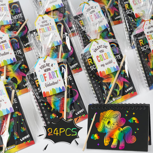 Zesua rainbow scratch art notebook 24-pack for classroom gift exchanges.