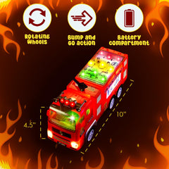 Zetz Brands Fire Truck bumper-to-go mechanism encourages cause-and-effect play.
