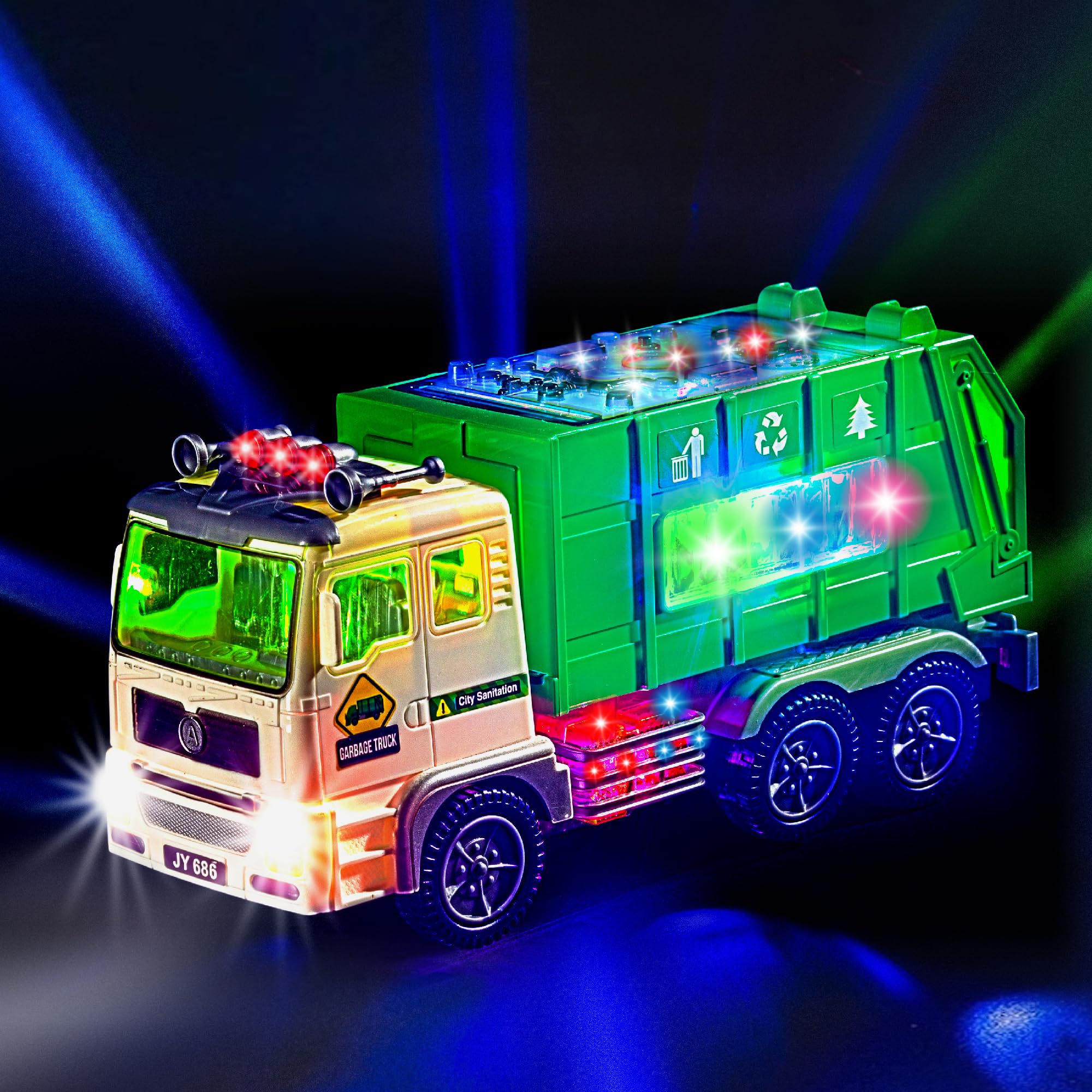 Zetz Brands trash truck with vivid 4D lights for immersive play and attention