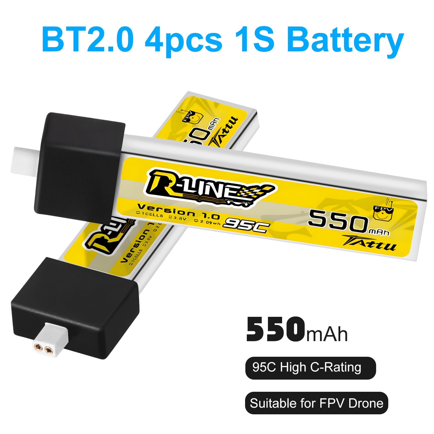 ZEVORO BT2.0 550mAh 1S battery side profile showing slim form.
