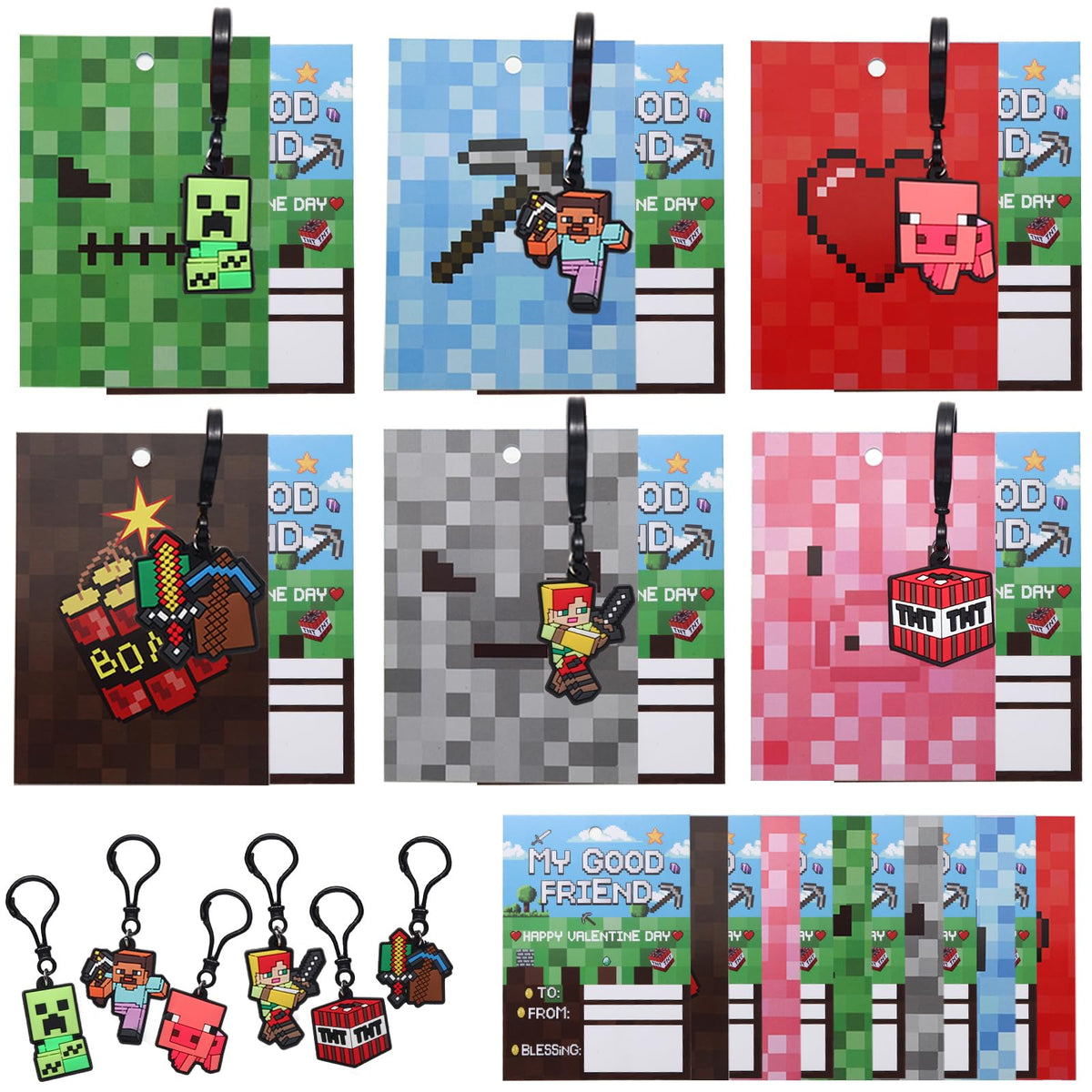 ZEYARUIBO valentines cards with keychains for kids, classroom-ready gifts for parties.