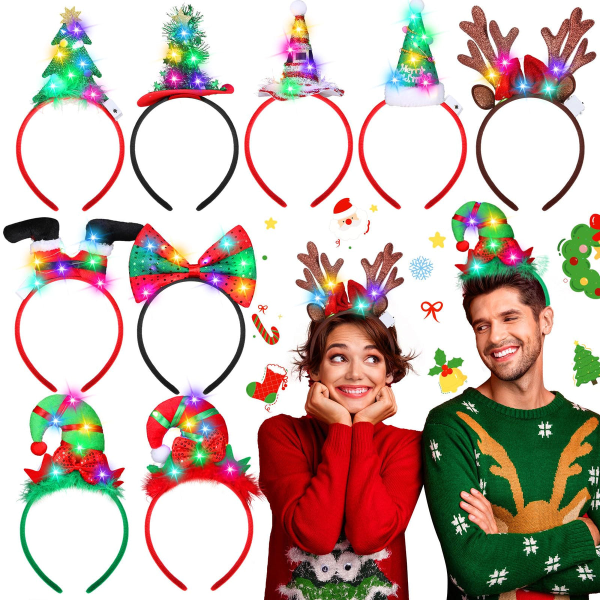 Zeyune LED Christmas tree headband glowing for festive photos