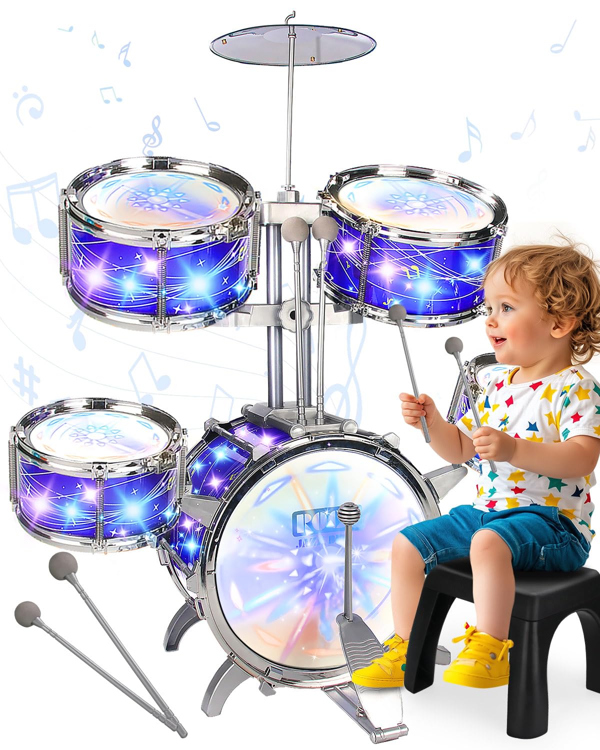 ZFSZSY kids drum set lights illuminate the stage for imaginative play.