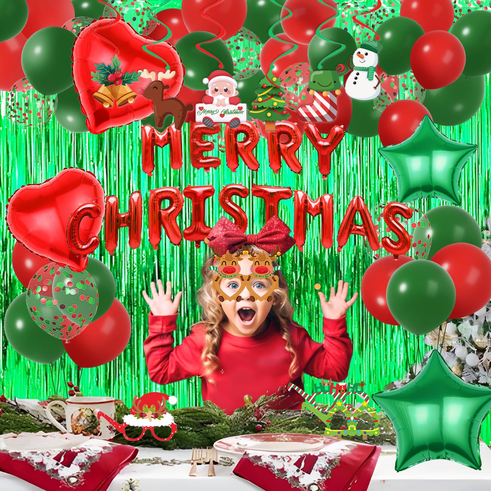 ZFUNBO green fringe curtain 78-inch pair creates a dramatic festive backdrop.