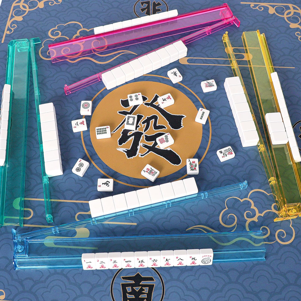 ZGME mahjong set contents include dice, chips, joker, and manual for play.