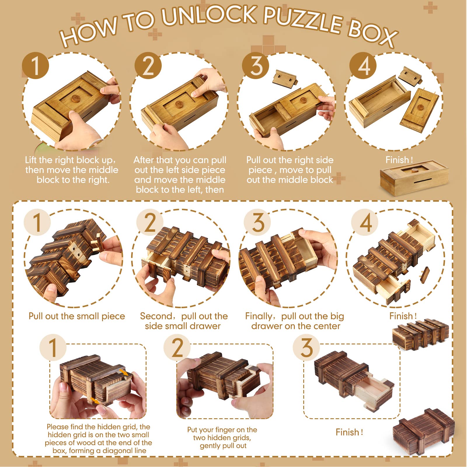 Zhanmai jewelry box puzzle opens slowly to reveal a secret compartment.