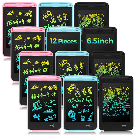 Zhehao 12-pack LCD writing tablets set in blue, pink and black for shared creativity.