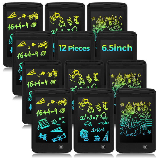Zhehao 12-piece LCD tablets set for kids, black doodle boards for shared creativity.