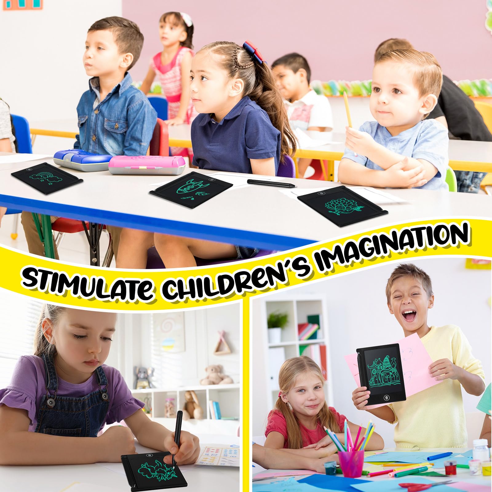 Zhehao 24-pack LCD doodle board, back view, durable shell for active kids.