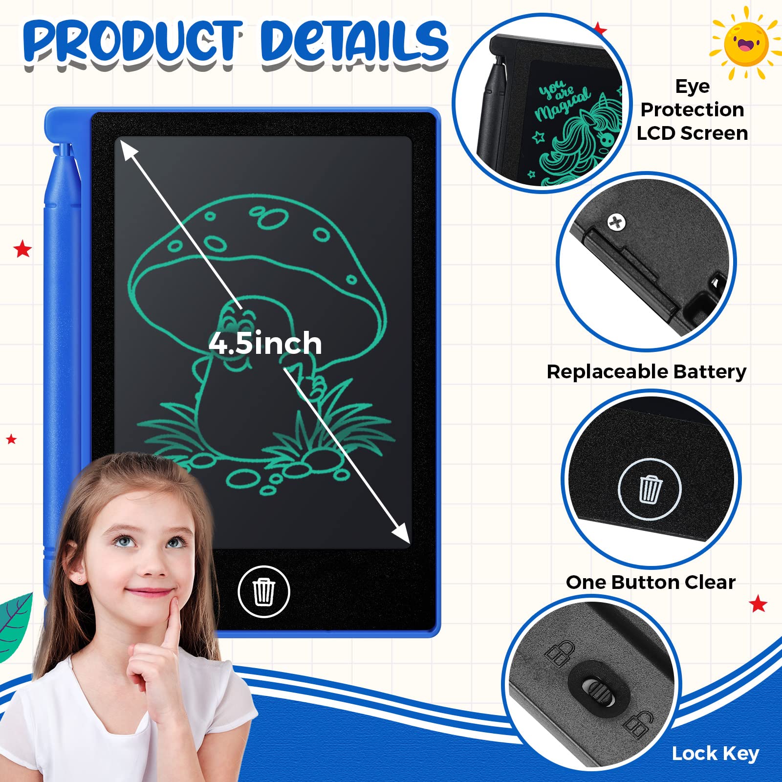 Zhehao mini LCD tablet side view showing portable design for travel