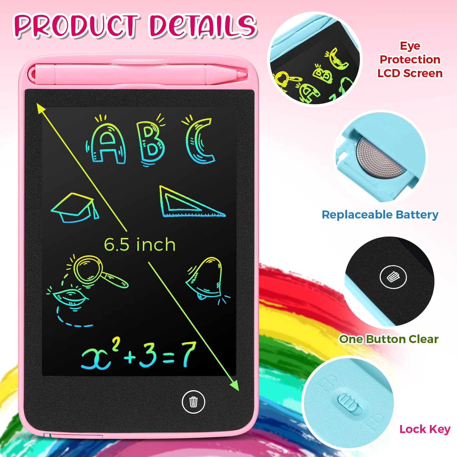 Zhehao kids doodle board with 6.5-inch color screen for mess-free drawing.