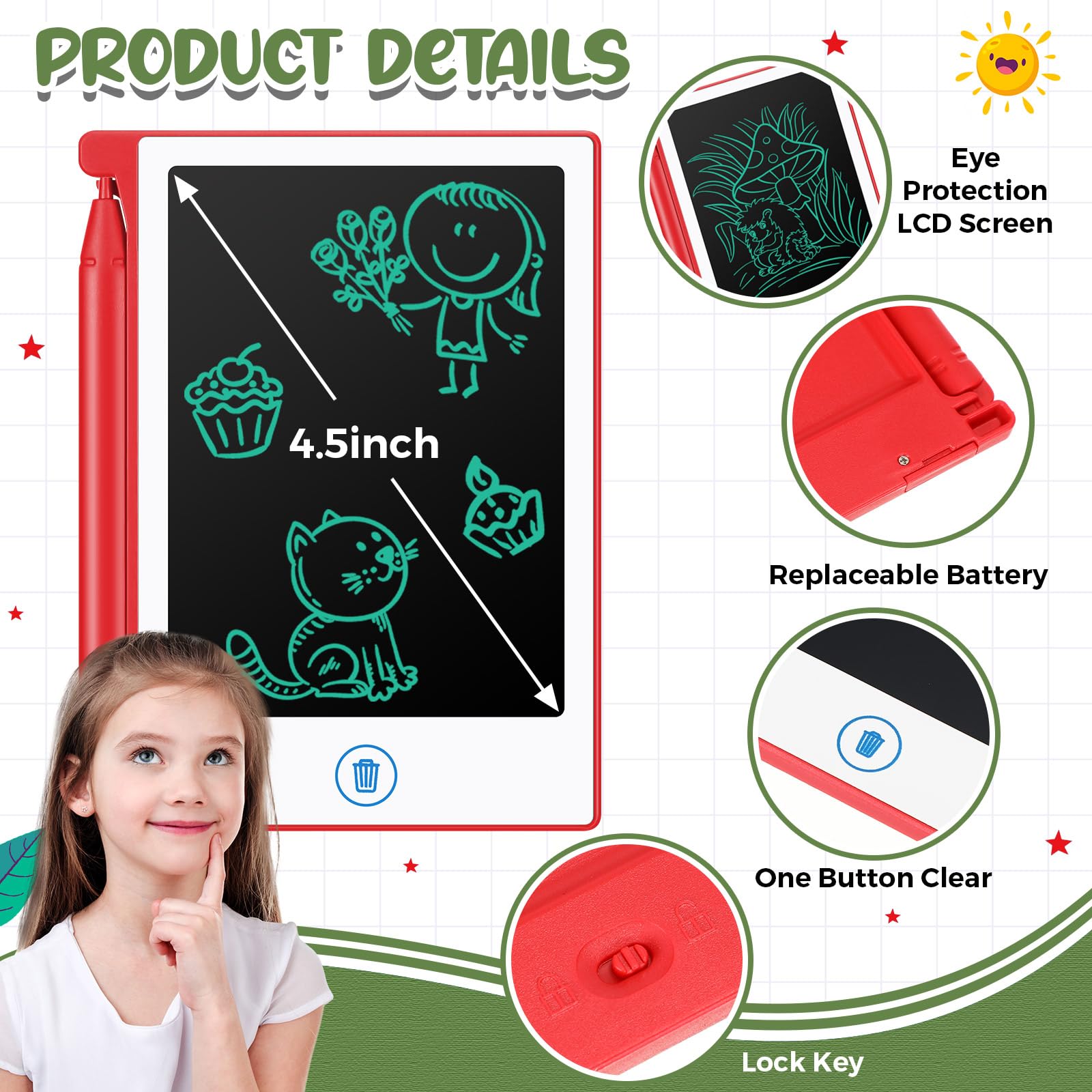 Zhehao 4.5-inch LCD tablet showing durable, safe design.