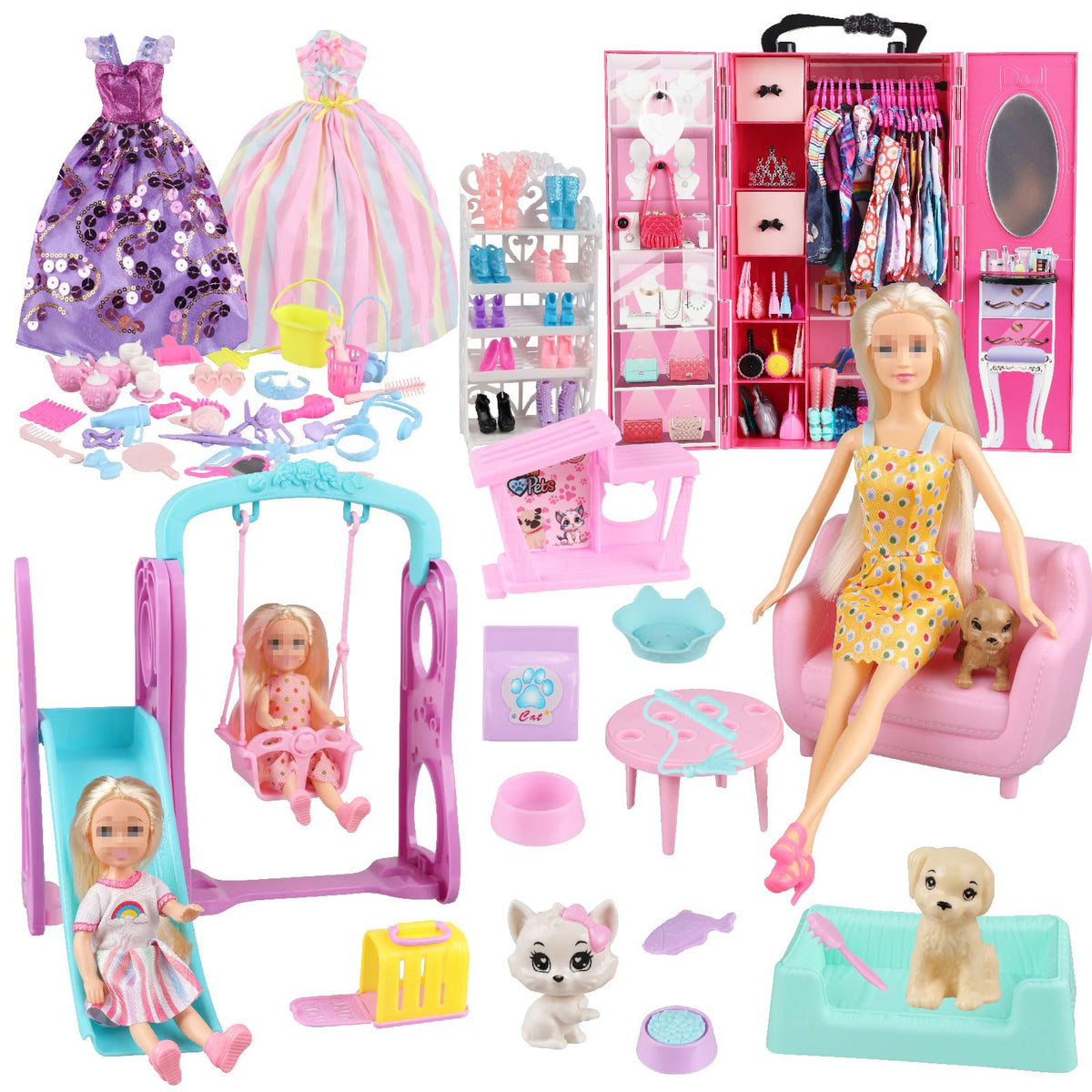 ZHENYETAI 174-piece doll wardrobe image highlights a complete fashion set for creative play.