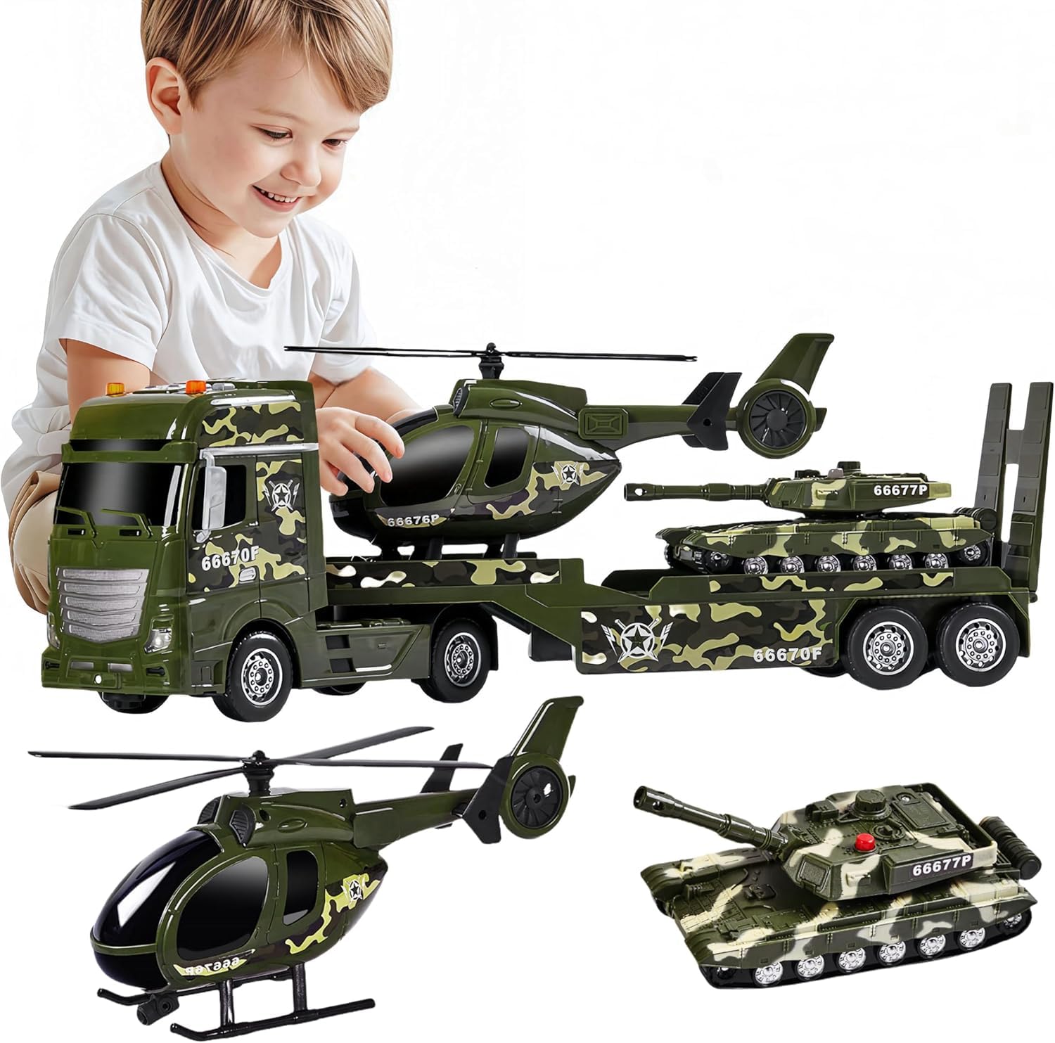 ZHFUYS 25.6-inch green military transport truck for outdoor adventures and imaginative missions.
