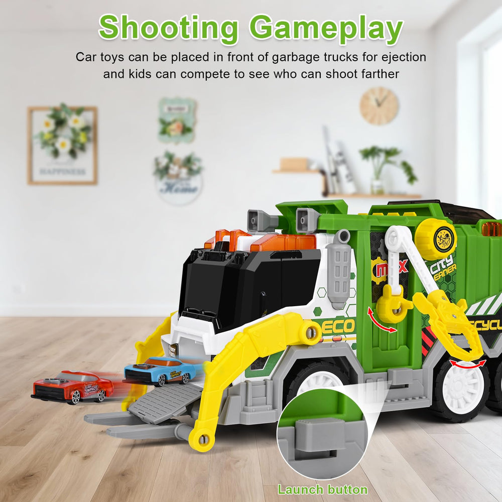 ZHFUYS garbage truck toy dumpster-bin setup for eco-themed role play.