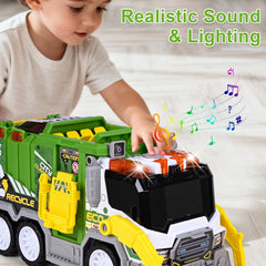 ZHFUYS garbage truck toy learning-cards included for sorting practice.