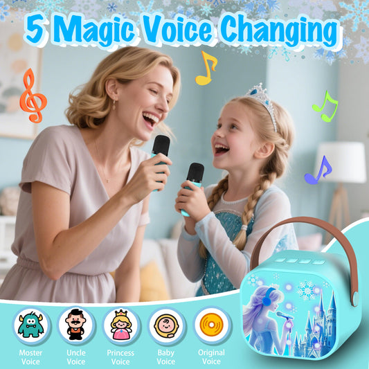 ZHIPAL Frozen karaoke machine with two wireless microphones for kids.