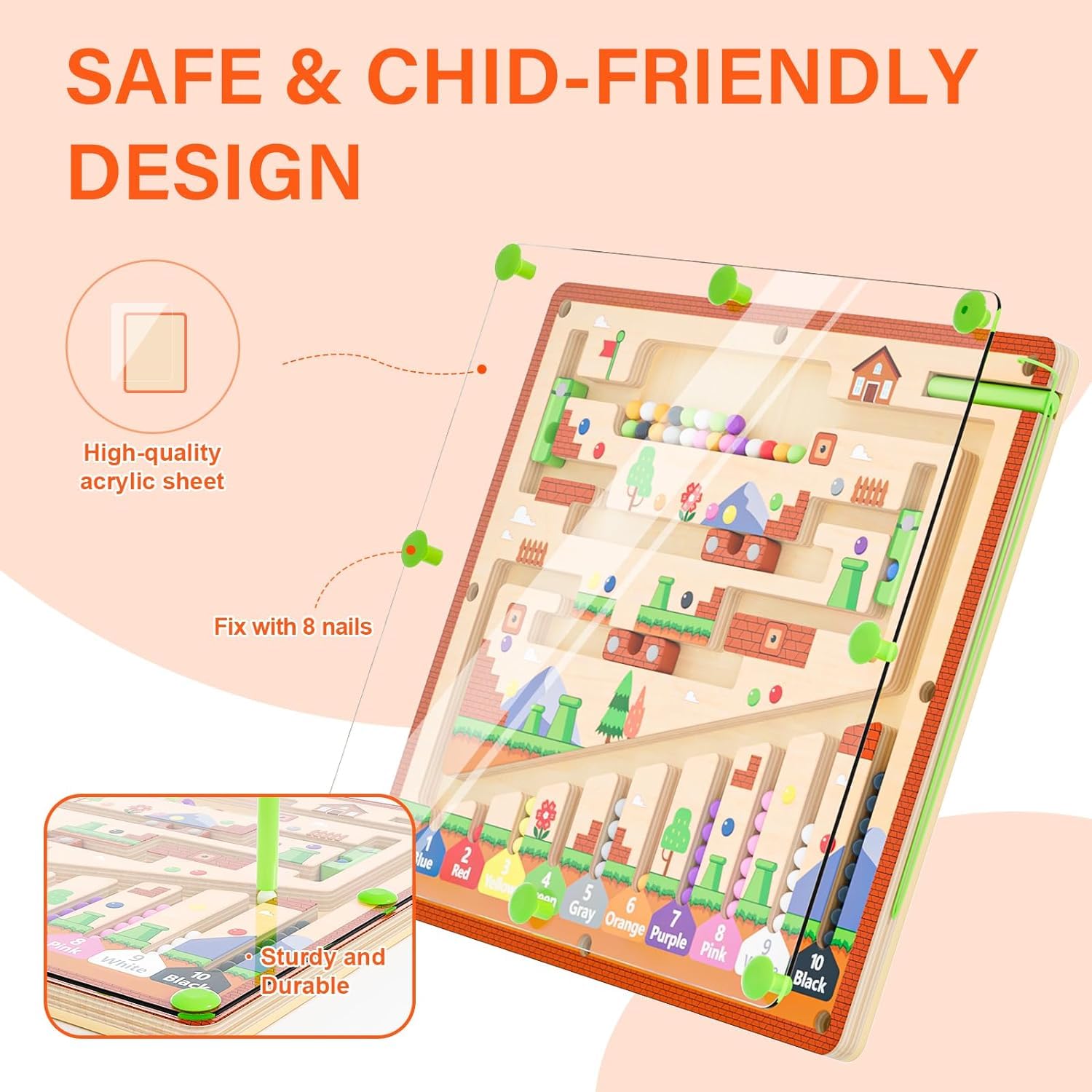 zhiwuzhu wooden toddler toy close-up shows smooth edges and sturdy build.