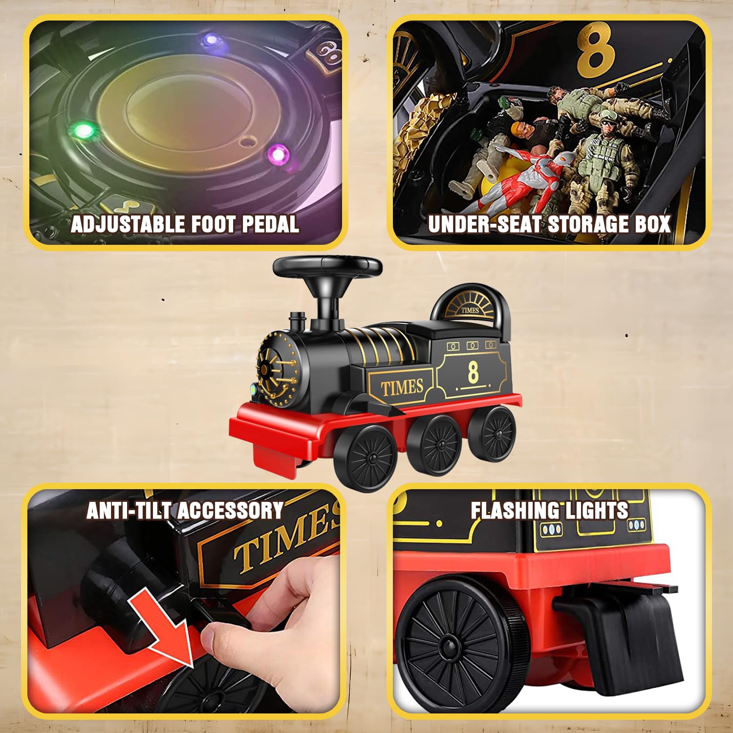 Zhongren train features music and lights for immersive play sessions.