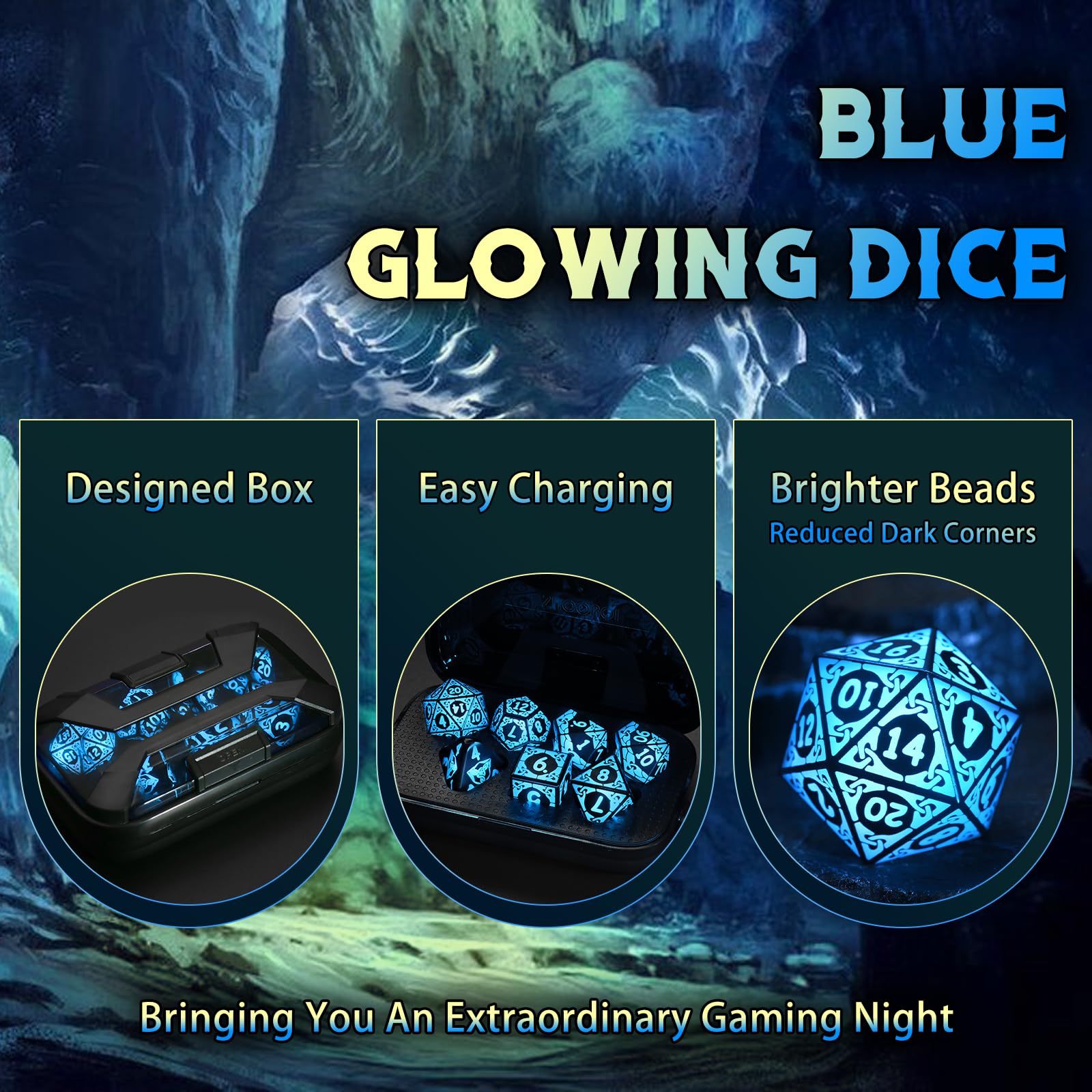 ZHOORQI D10 blue glow helps track ten-sided results quickly during combat
