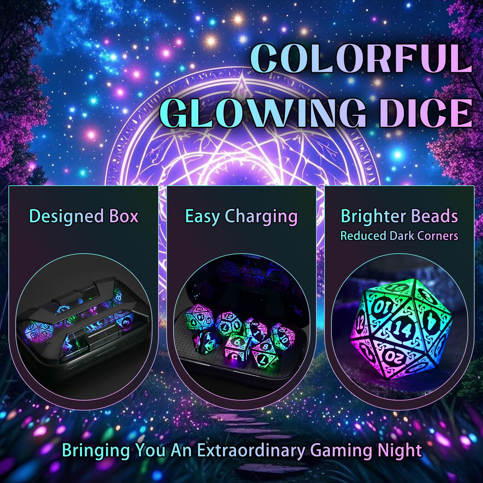 ZHOORQI LED DND Dice D10-1 shines during rolls with color.
