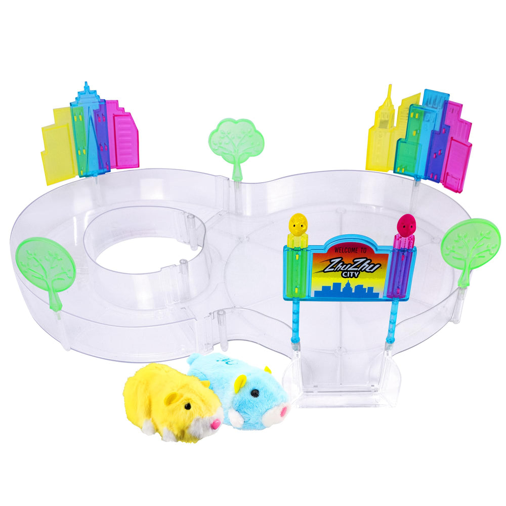 Zhuzhu City Downtown Starter Set with Sophie and Pipsqueak in-set for imaginative city adventures.