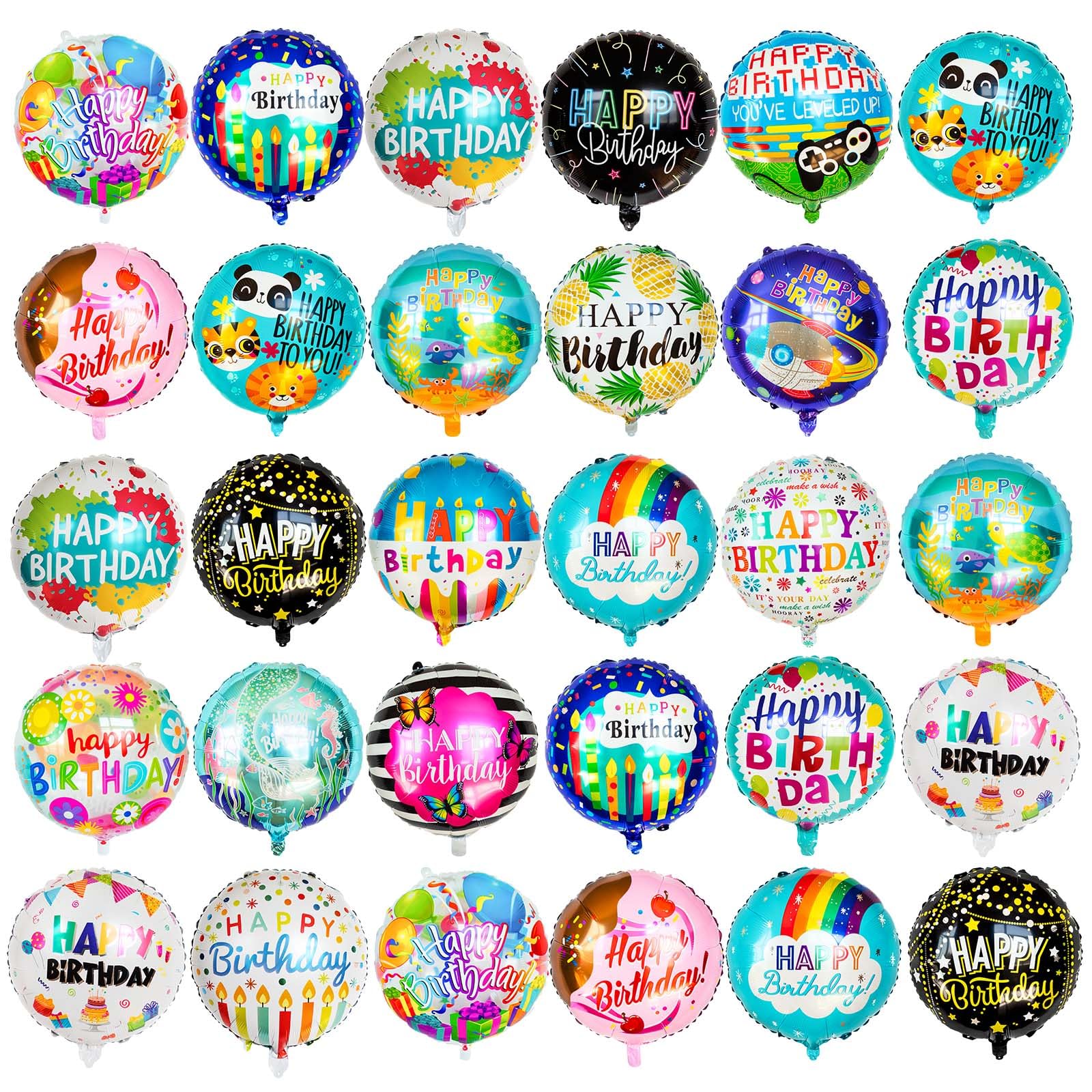 ZHWKMYP Happy Birthday foil balloons in 18-inch round shape with vibrant designs.