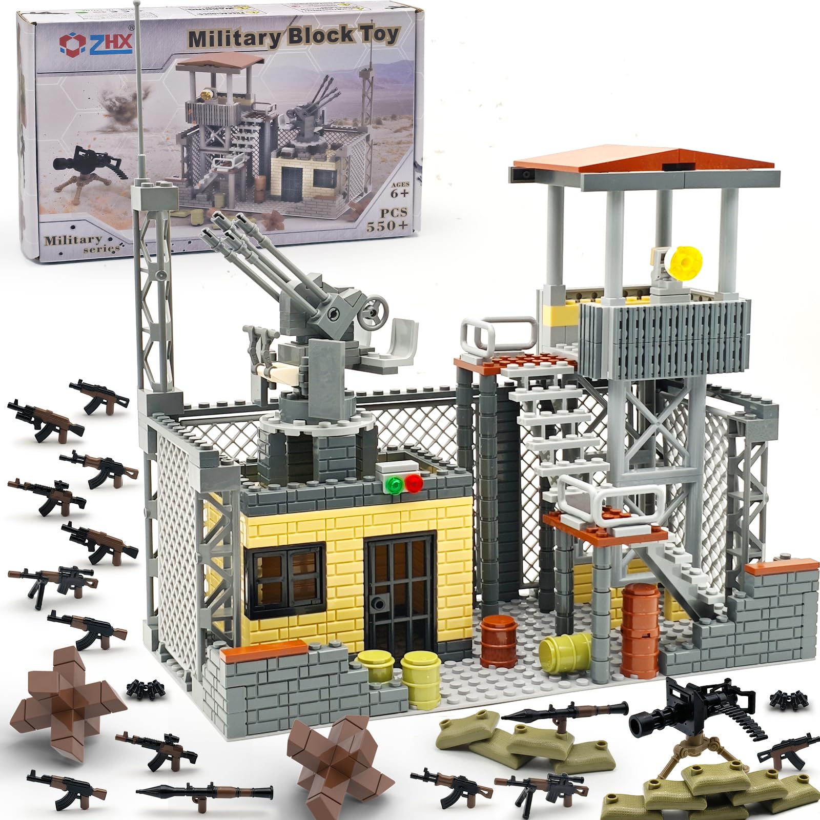 ZHX Military Base Guard Tower—sturdy, compatible bricks for imaginative play and hands-on building.