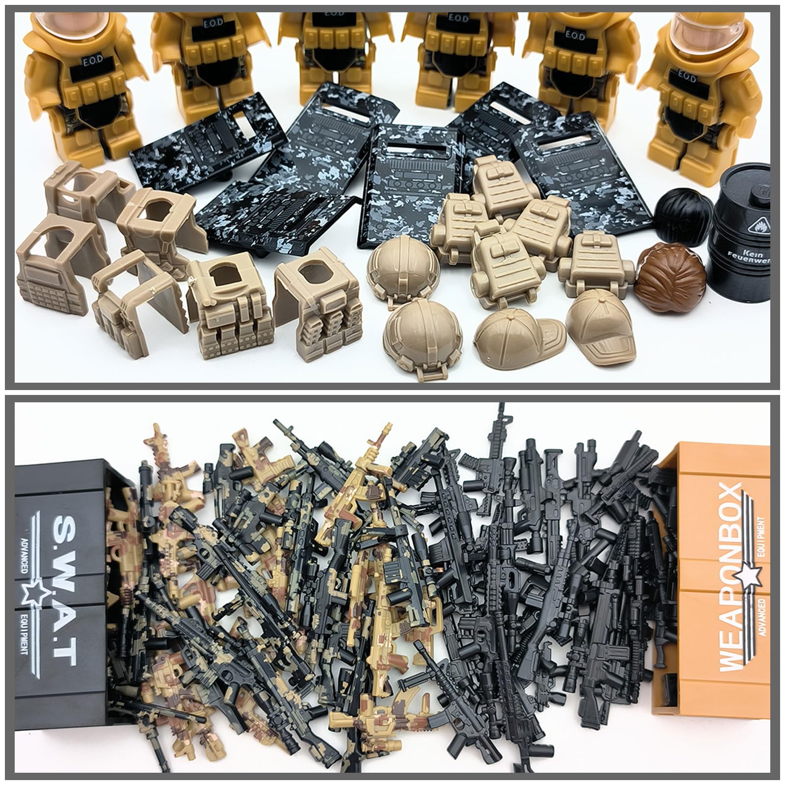 ZHX camouflage helmet adds authentic look for mini figures during action play.