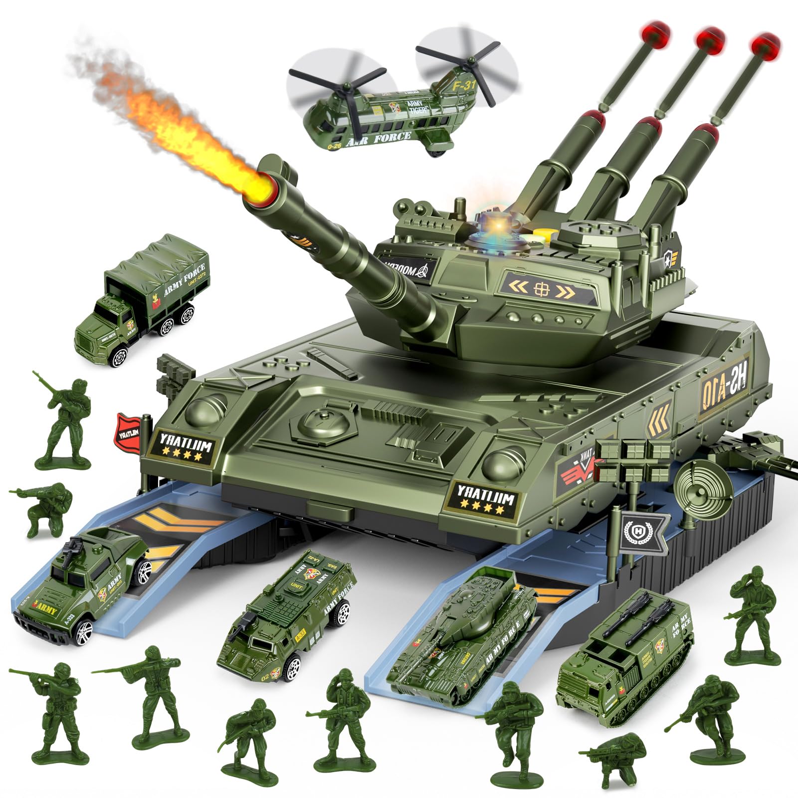ZHYLLO army tank toy set with rotating turret boosts imaginative battlefield play.
