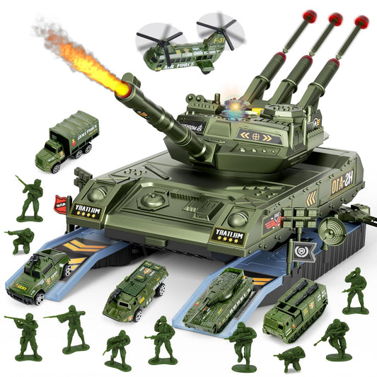 ZHYLLO army tank toy set with rotating turret boosts imaginative battlefield play.