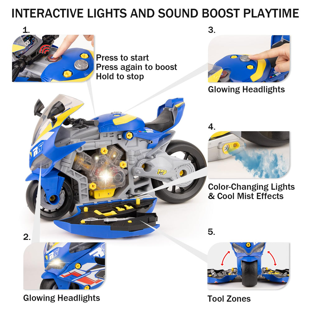 ZHYLLO take apart motorcycle kit lights and sounds sparks engaging pretend play and discovery