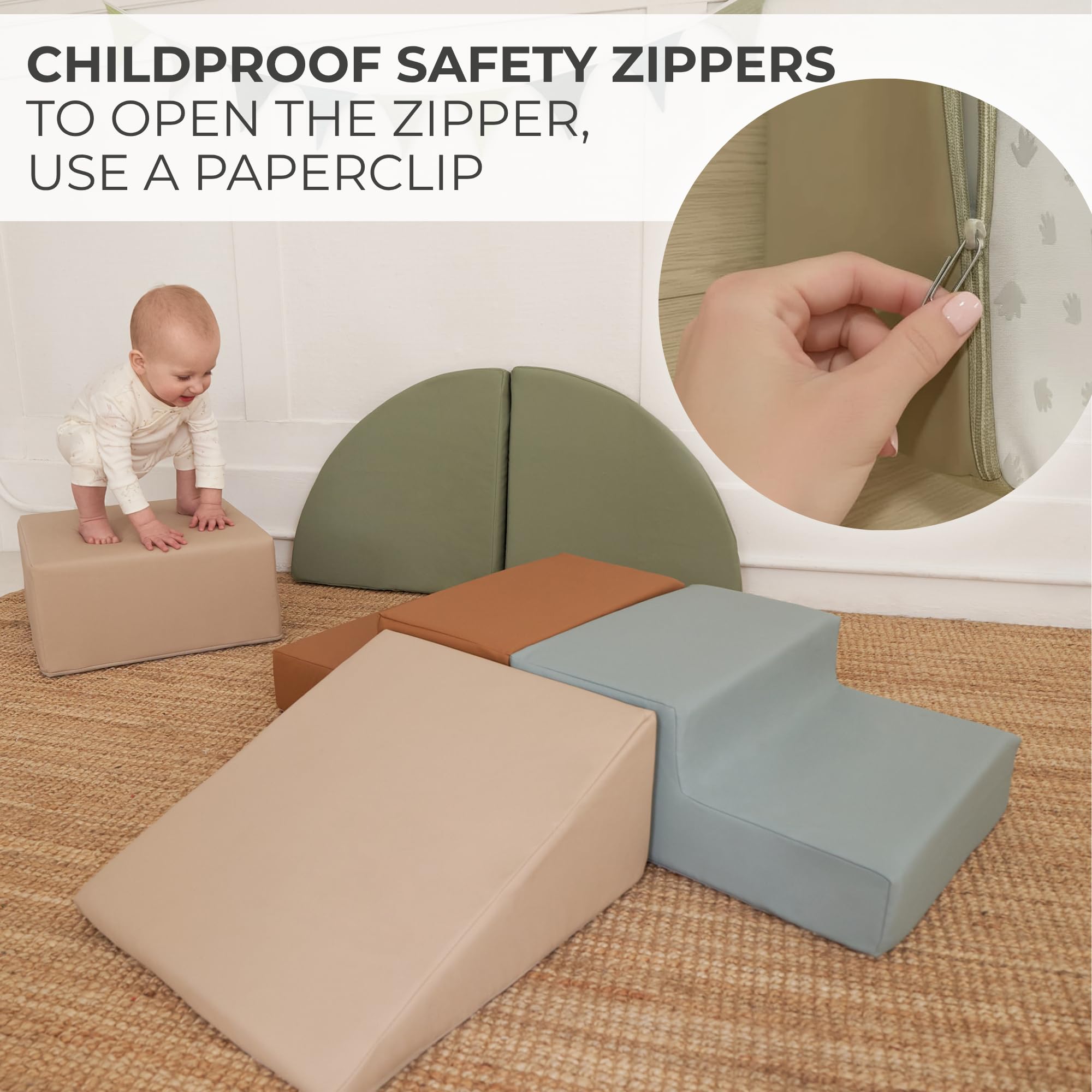 ZICOTO Fun climbing set shown with soft PU leather-wrapped foam blocks.