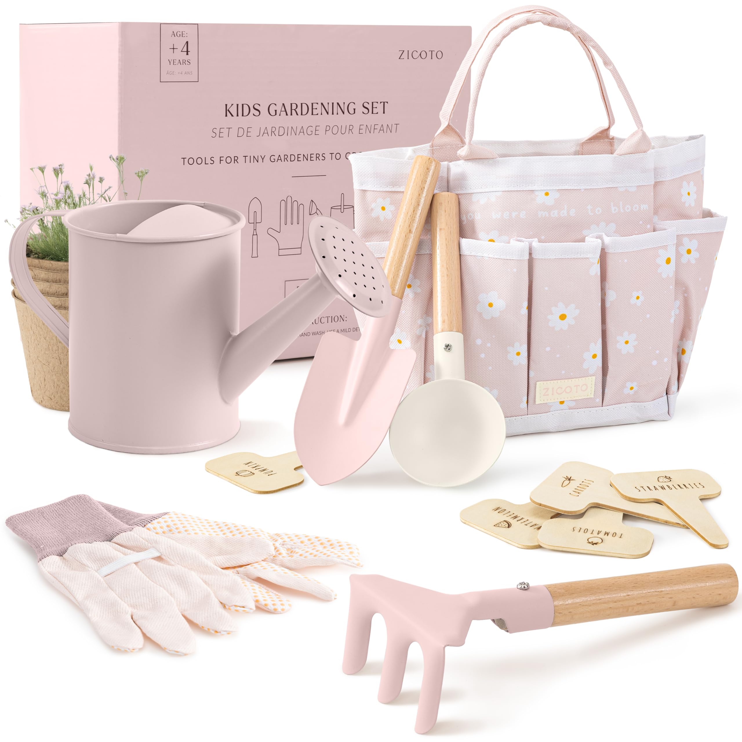 ZICOTO Kids Gardening Set Gloves protect tiny hands during planting and outdoor play.