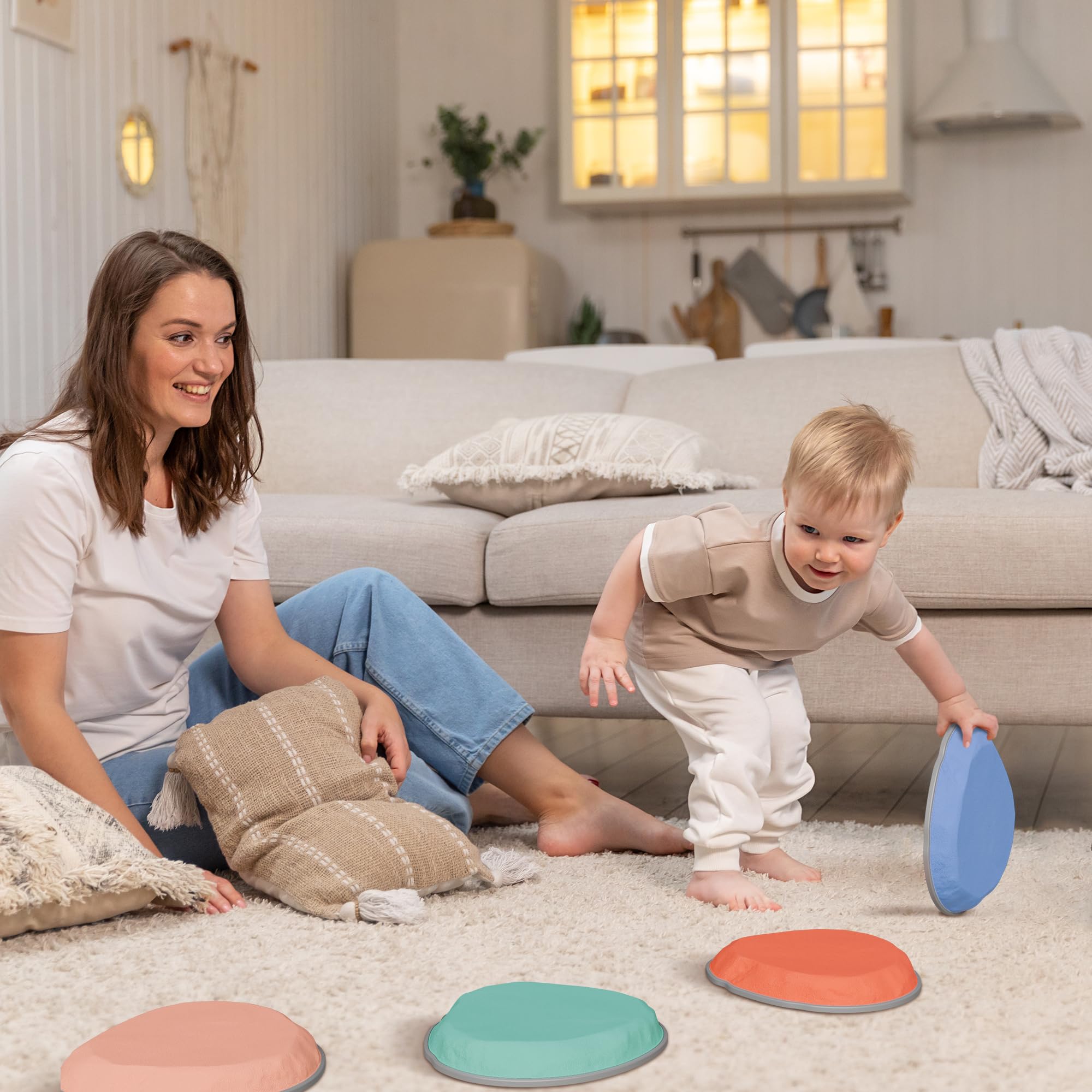 Vibrant six-color stepping stones for versatile play