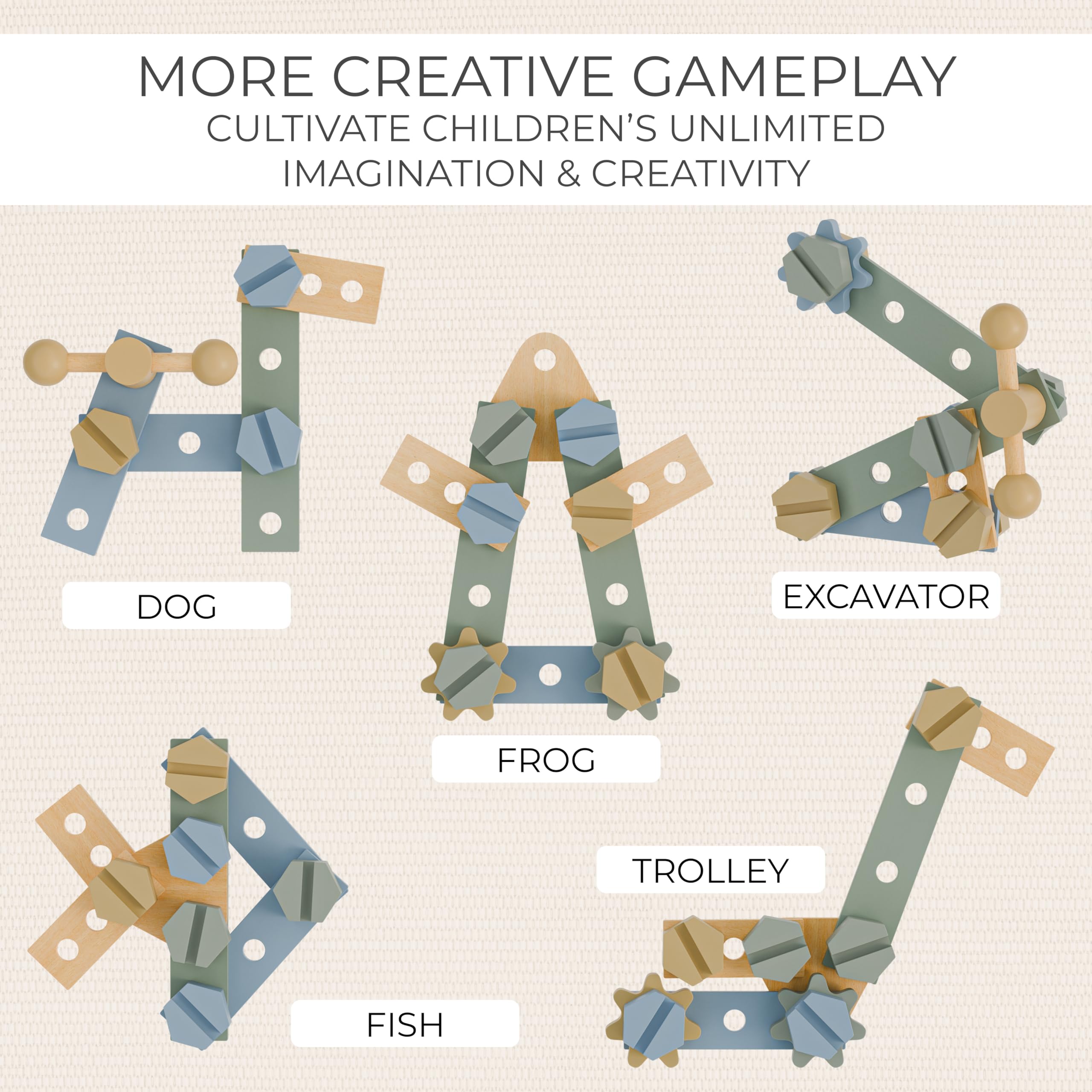 ZICOTO complete toolkit with 31 wooden tools supports endless building fun.